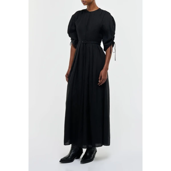 Linnea Maxi Dress in Black Aloe Linen