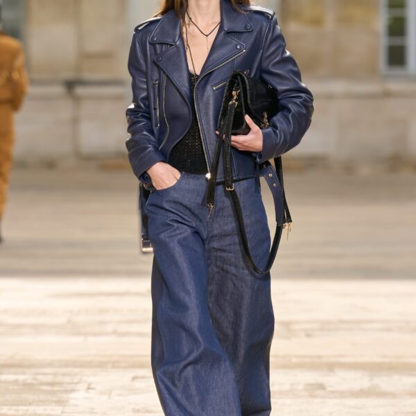 Lucian Barrel-leg Jean in Indigo Blue Recycled Cotton Linen Denim & Textured Leather