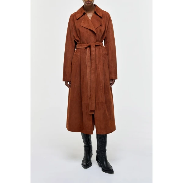 Lyra Trench Coat in Cognac Suede