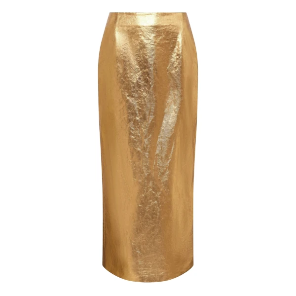 Gabriela Hearst Manuela Midi Skirt in Metallic Gold Linen Twill