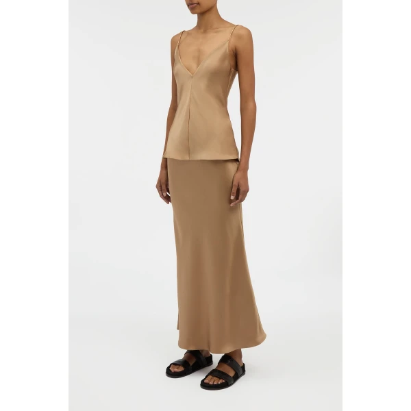 Maria Top in Camel Silk Satin