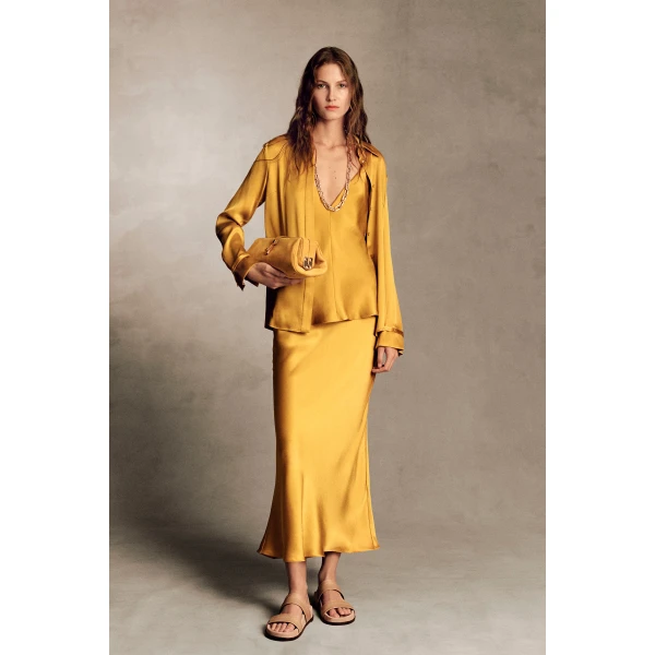 Gabriela Hearst Maria Top in Golden Birch Silk Satin, view 2