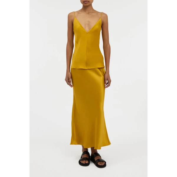 Maria Top in Golden Birch Silk Satin