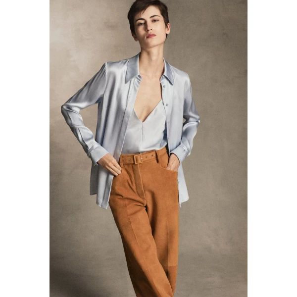 Gabriela Hearst Maria Top in Light Blue Silk Satin, view 2