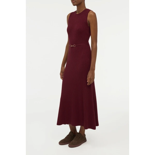 Meier Knit Midi Dress in Bordeaux Merino Wool Cashmere