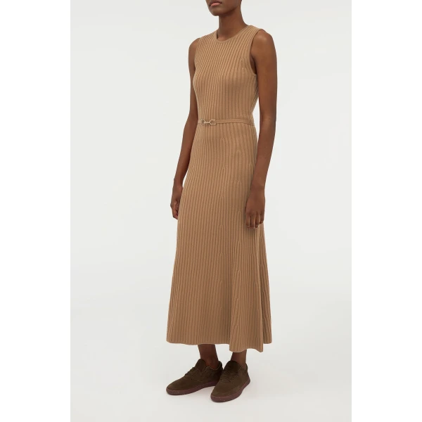 Meier Knit Midi Dress in Camel Merino Wool Cashmere