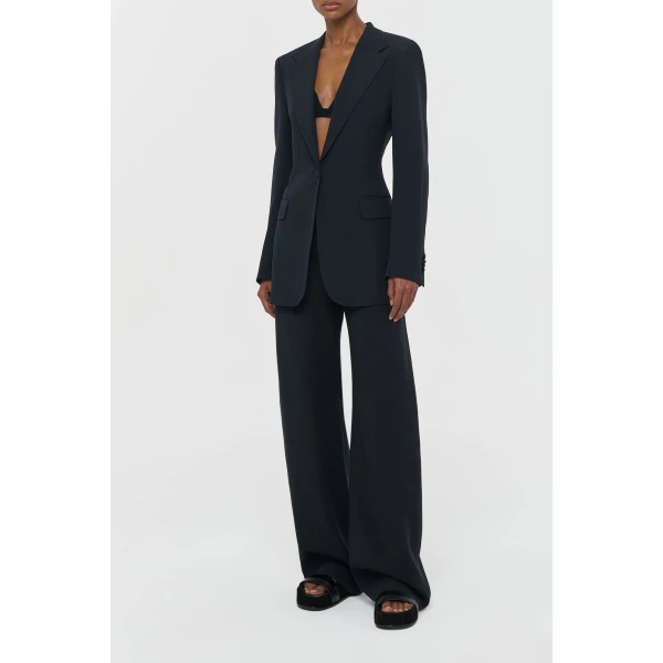 Merat Barrel-leg Pant in Black Silk Wool Cady
