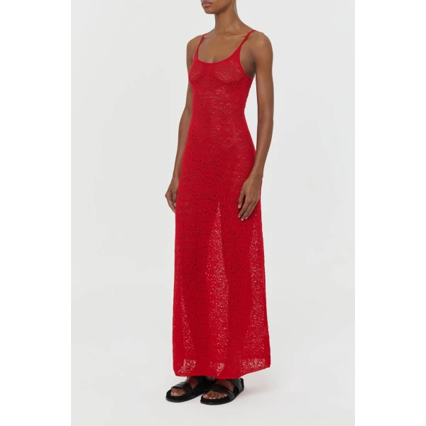 Meridian Lace Knit Maxi Dress in Tonic Orange Merino Wool with Lining