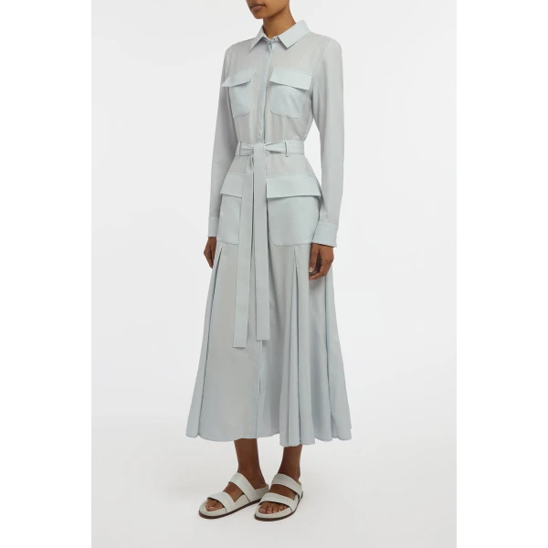 Meyer Shirtdress in Powder Blue Wool Cashmere Flannel