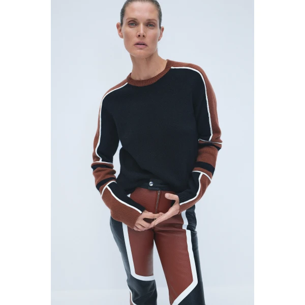 Gabriela Hearst Navarre Moto Pant in Cognac & Black Textured Leather, view 2