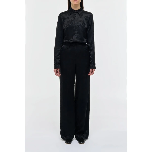 Norman Wide-leg Pant in Black Embroidered Silk