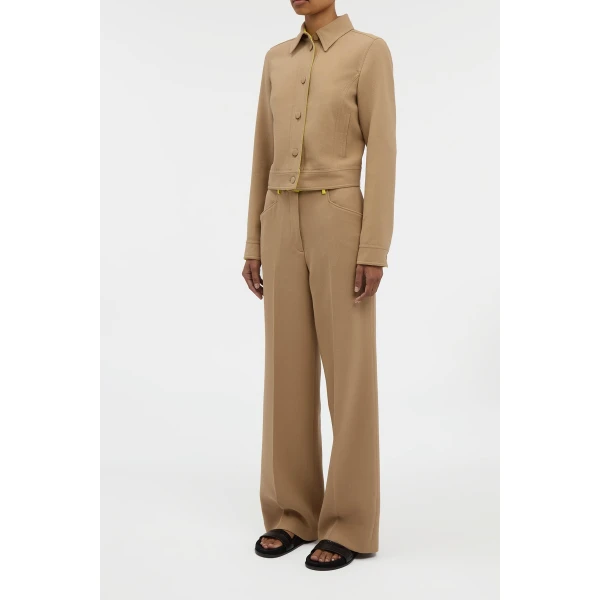 Norman Wide-leg Pant in Camel & Citrine Virgin Wool Crepe