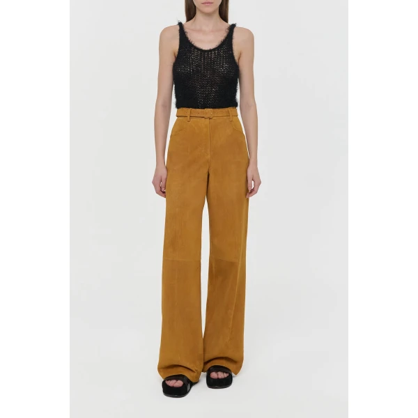 Norman Wide-leg Pant in Cashew Suede