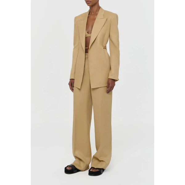 Norman Wide-leg Pant in Wheat Textured Linen Slub