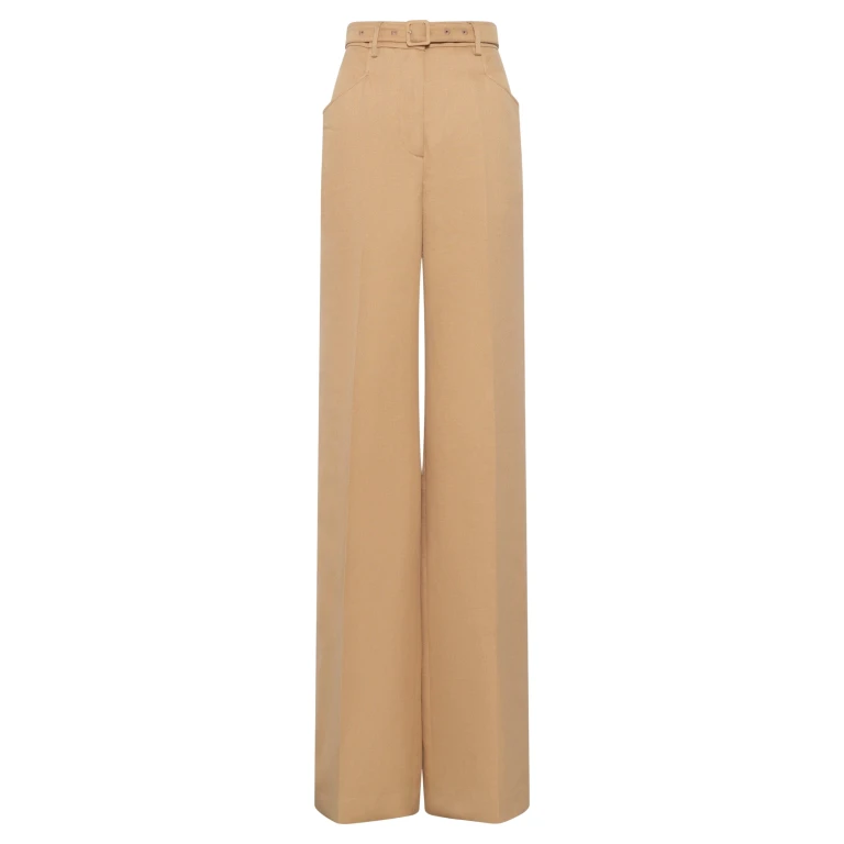 Gabriela Hearst Norman Wide-leg Pant in Wheat Textured Linen Slub