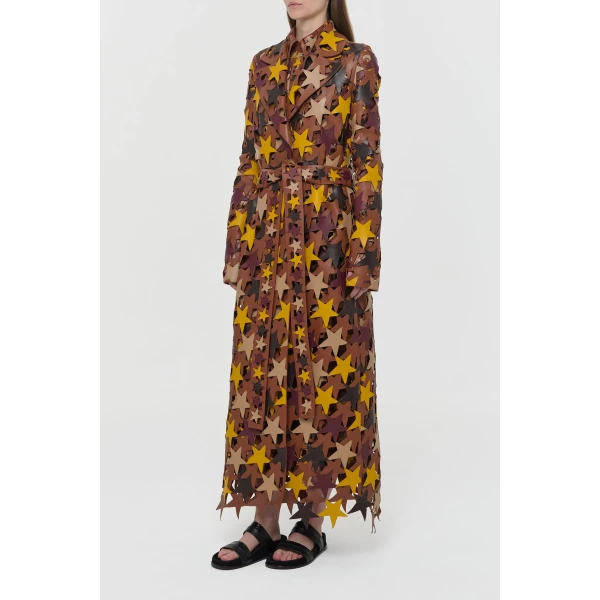 Nuria Patchwork Stars Trench Coat In Multi Nappa Leather
