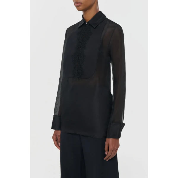 Oriana Lace Blouse in Black Silk Organza