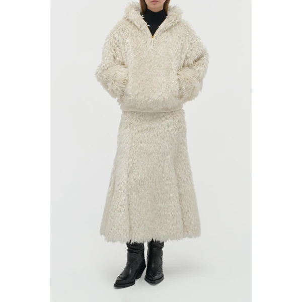 Patterson Midi Skirt in Ivory Silk Fur