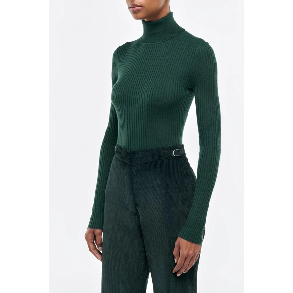 Peppe Knit Turtleneck in English Green Cashmere Silk