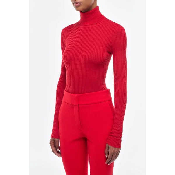 Peppe Knit Turtleneck in Scarlet Red Cashmere Silk