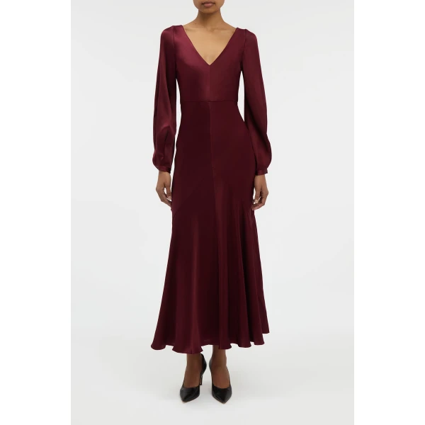 Peyton Maxi Dress In Bordeaux Silk Satin