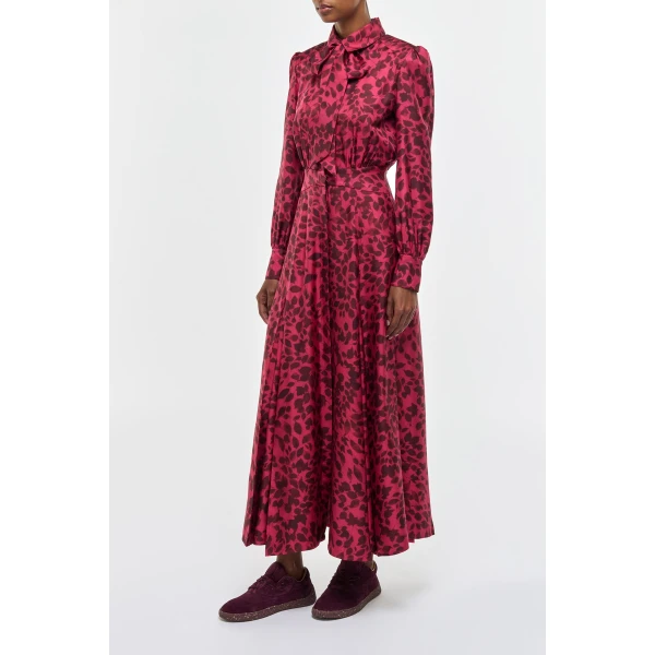 Phelan Maxi Shirtdress in Fuchsia Printed Silk Twill