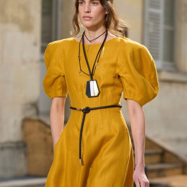 Ranya Puff Sleeve Maxi Dress in Golden Birch Linen Twill