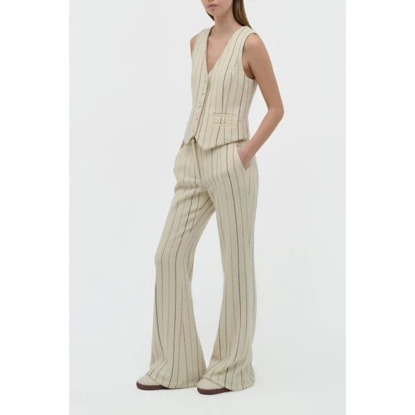 Rhein Flare Pant in Ivory Multi Pinstripe Wool Cashmere