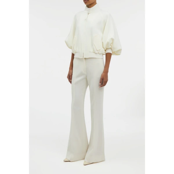 Rhein Flare Pant in Ivory Virgin Wool Crepe