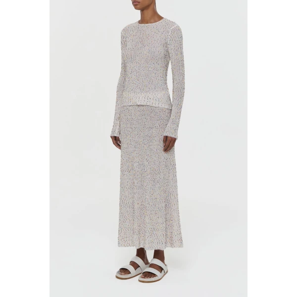 Sabine Knit Midi Skirt in Ivory Multi Beaded Cashmere Silk