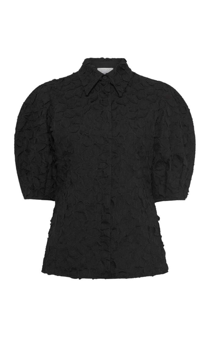 Gabriela Hearst Sansi Embroidered Leaves Top in Black Linen