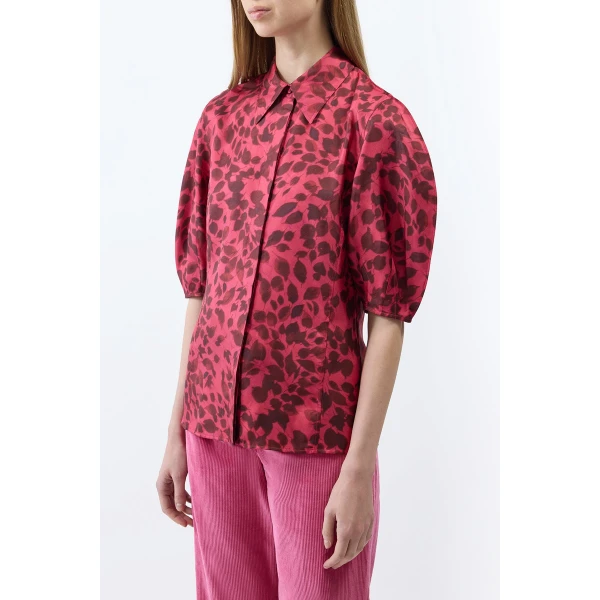 Sansi Top in Fuchsia Printed Silk Twill