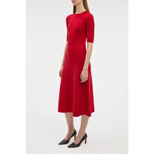 Seymore Knit Midi Dress in Scarlet Red Merino Wool Cashmere