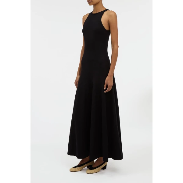 Siren Knit Maxi Dress in Black Merino Wool