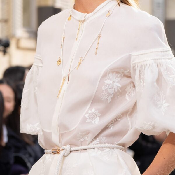 Sofia Mia's Flowers Blouse in Ivory Embroidered Silk Organza