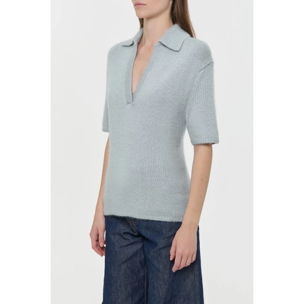 Sohan Knit Short Sleeve Polo in Light Blue Cashmere