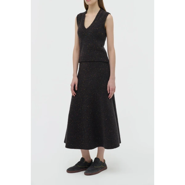 Solomon Knit Vest in Charcoal Multi Speckled Aran Cashmere