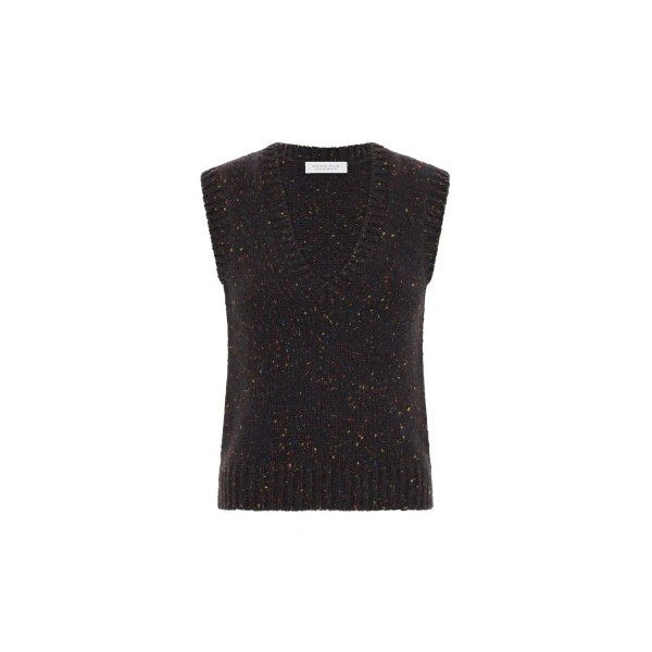 Solomon Knit Vest in Charcoal Multi Speckled Aran Cashmere