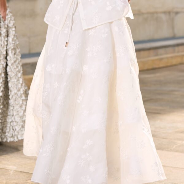 Sonya Mia's Flowers Maxi Skirt in Ivory Embroidered Silk Organza