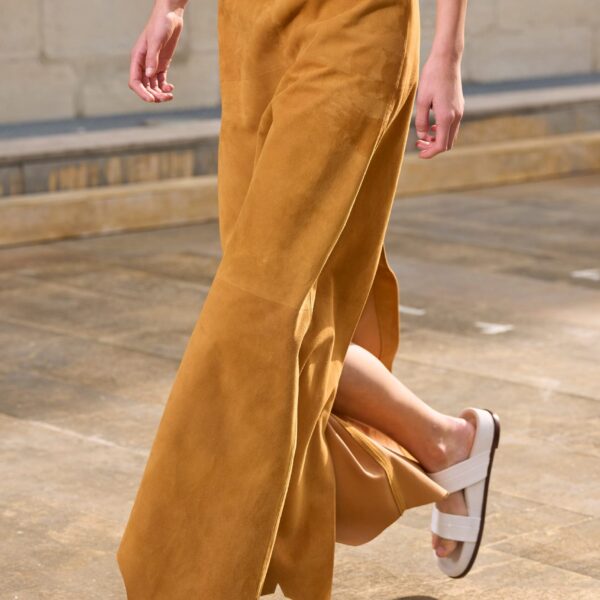 Talor Raw Cut Maxi Skirt in Cashew Suede