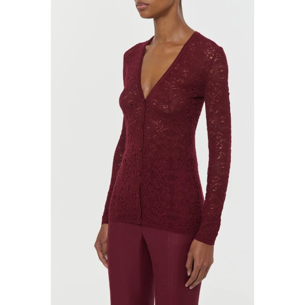 Ultraris Lace Knit Cardigan in Bordeaux Merino Wool