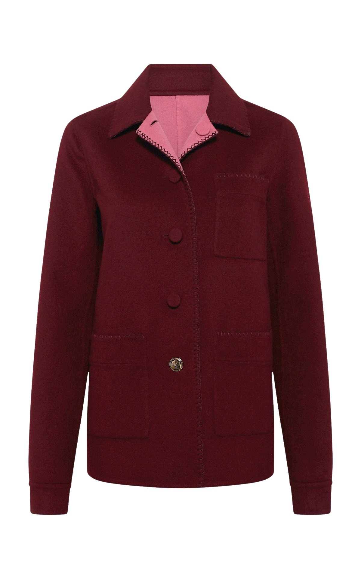 Gabriela Hearst Ulu Reversible Chore Jacket in Bordeaux & Fuchsia Double-face Recycled Cashmere