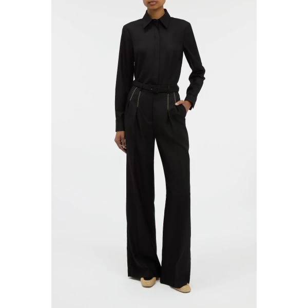 Vargas Wide-leg Pant in Black & Camel Cashmere