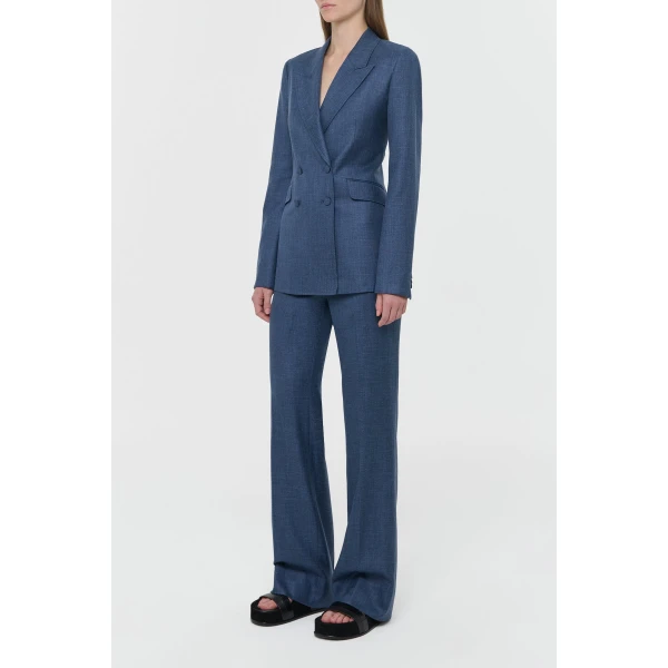 Vesta Flare Pant in Denim Virgin Wool Silk with Linen