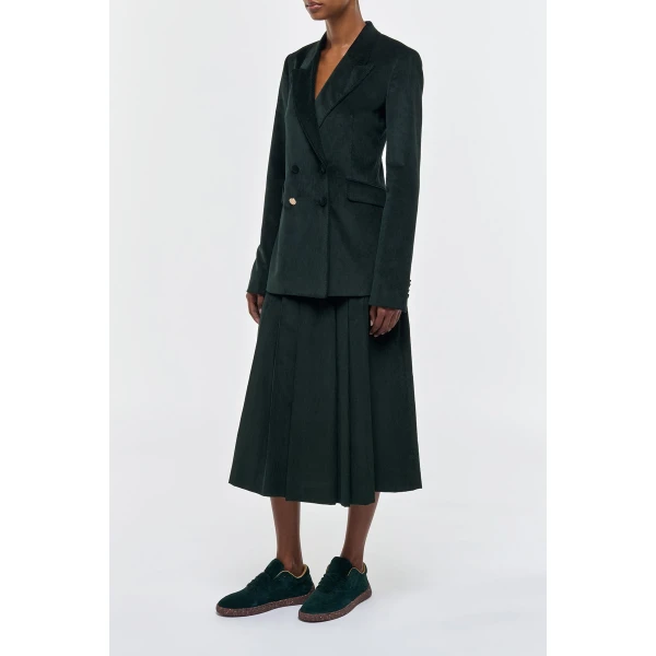 Wesley Pleated Midi Skirt in English Green Sea Island Cotton Corduroy