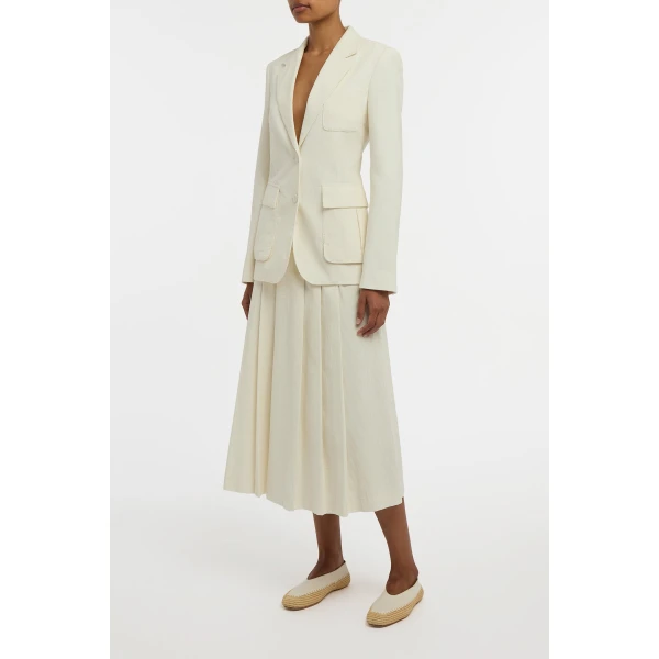 Wesley Pleated Midi Skirt in Ivory Sea Island Cotton Corduroy