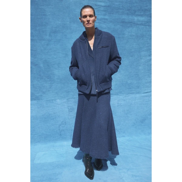 Gabriela Hearst Winslow Bomber in Electric Navy Speckled Cashmere Jacket, view 2