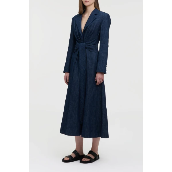 Yunara Knotted Maxi Dress in Recycled Cotton Denim
