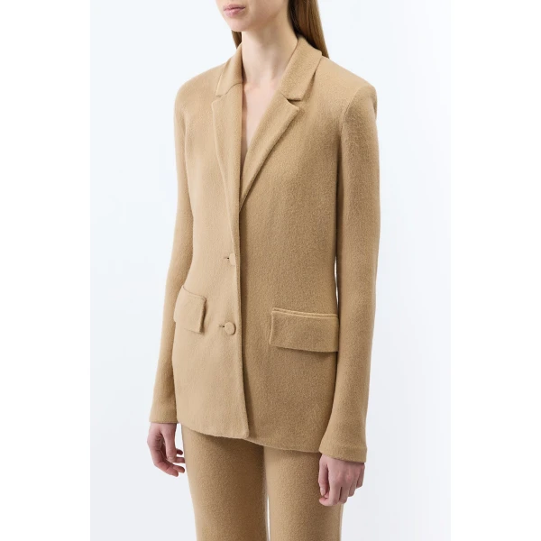 Zander Knit Jacket in Camel Brushed Cashmere