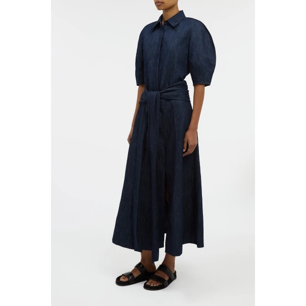 Zivan Knotted Maxi Skirt in Recycled Cotton Denim